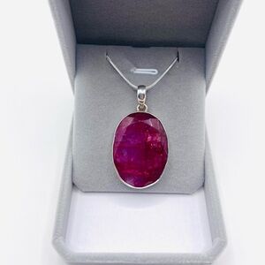 Elegant Silver and Red Pendant Necklace